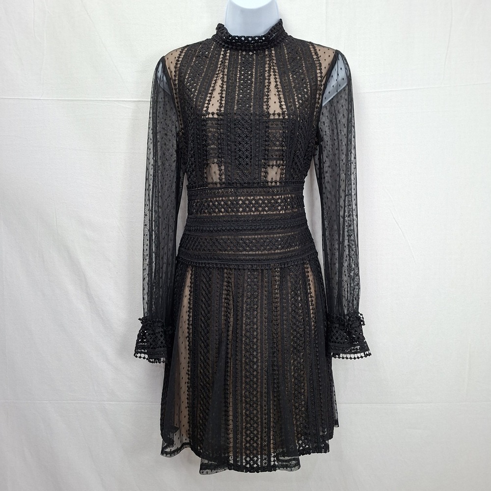 One33 Social Womens 4 High Neck Illusion Lace Cocktail Dress Black Whimsigoth - Picture 2 of 11